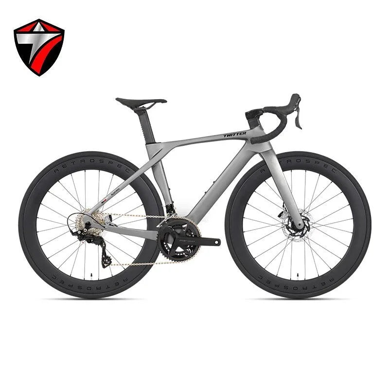 Bicicleta de carretera TWITTER T10pro 105 R7120-24S de fibra de carbono T800, freno de disco hidráulico R7070, juego de bielas huecas de aleación de aluminio SRAM RIVAL 34-50T