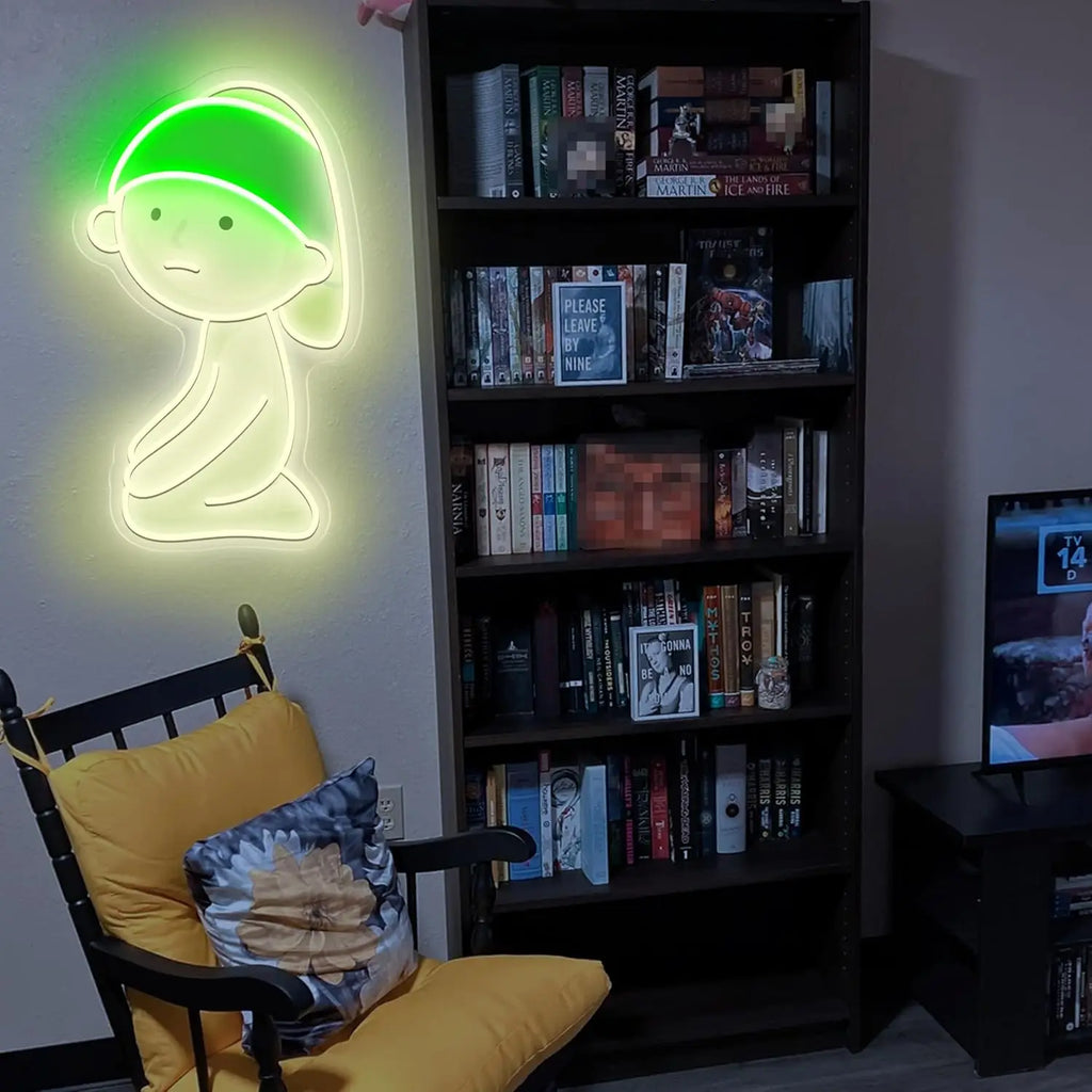 Letrero LED de neón USB con figura cartoon, luz verde, para pared o habitación