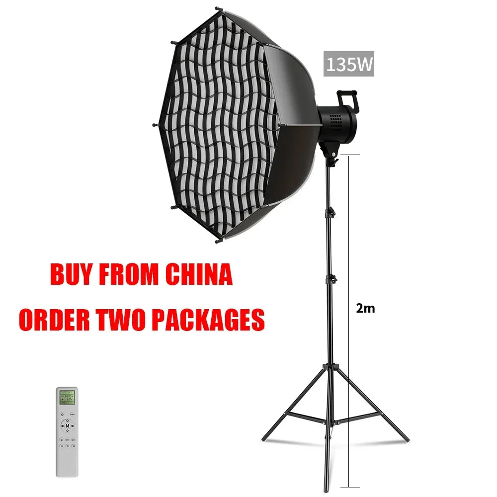 Lámpara LED de estudio para fotografía de 135 W, con sistema Bowens, para iluminación de video, con luz natural equilibrada, flash para retratos, accesorios de estudio, 3000-6000 K, 3 colores.