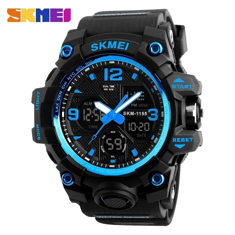 Reloj deportivo militar digital para hombre SKMEI 1155B, reloj deportivo con pantalla dual resistente al agua 5Bar, reloj de pulsera masculino