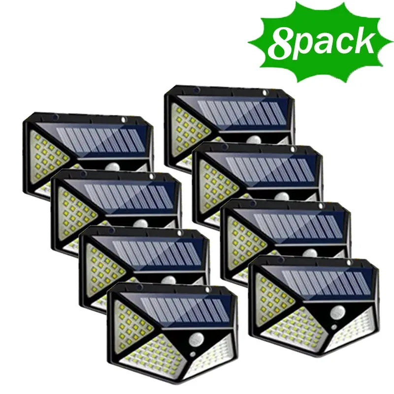 Paquete de 12 lámparas solares de pared de 100 LED con 3 modos, sensor de movimiento de seguridad, luces solares impermeables para exteriores para patio, garaje, terraza y jardín