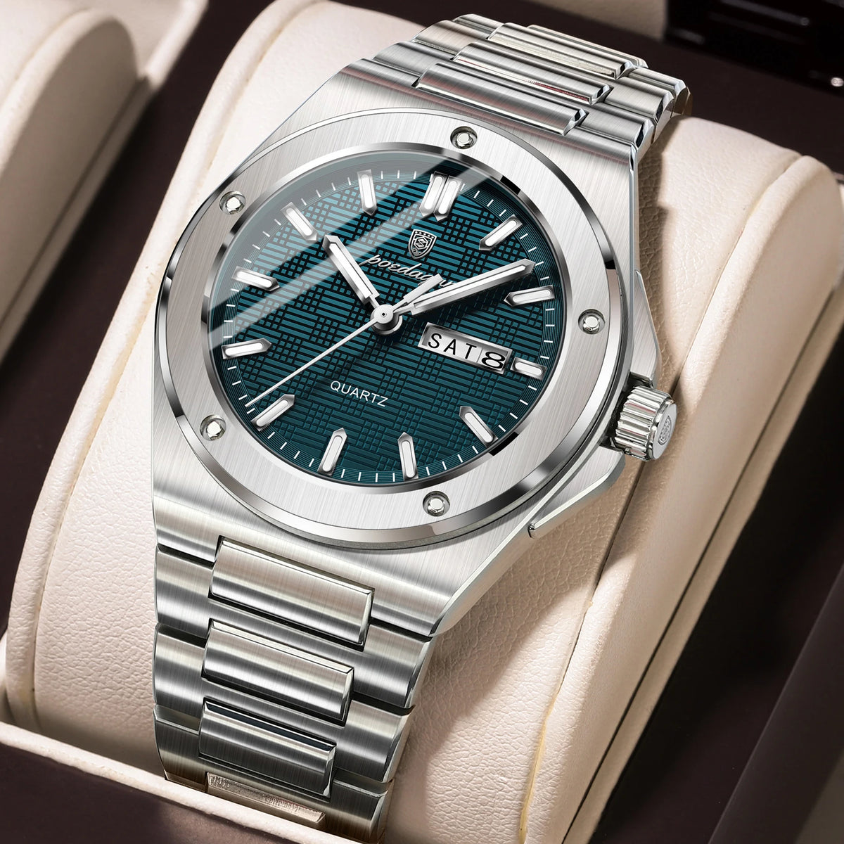Reloj de moda para hombre POEDAGAR, resistente al agua, luminoso, con fecha y día, elegante, de acero inoxidable, reloj de cuarzo de alta calidad para hombre