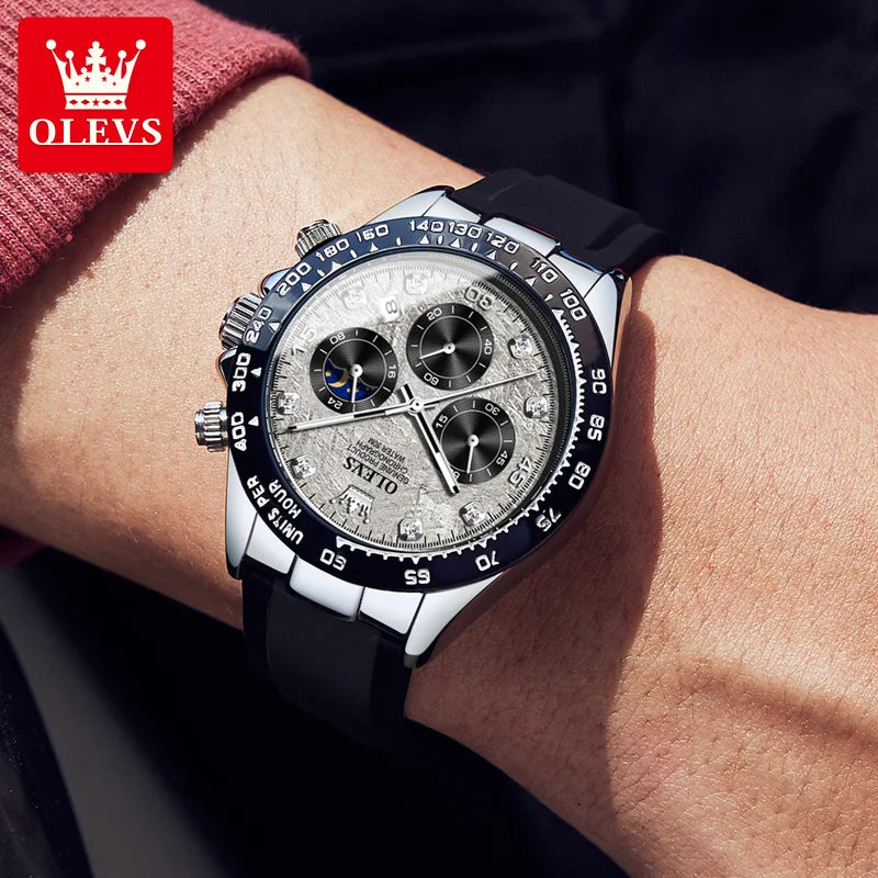 Reloj de cuarzo de lujo para hombre OLEVS 2875, cronógrafo multifunción, fase lunar, fecha, esfera con diamantes, reloj de cuarzo resistente al agua para hombre, tendencia