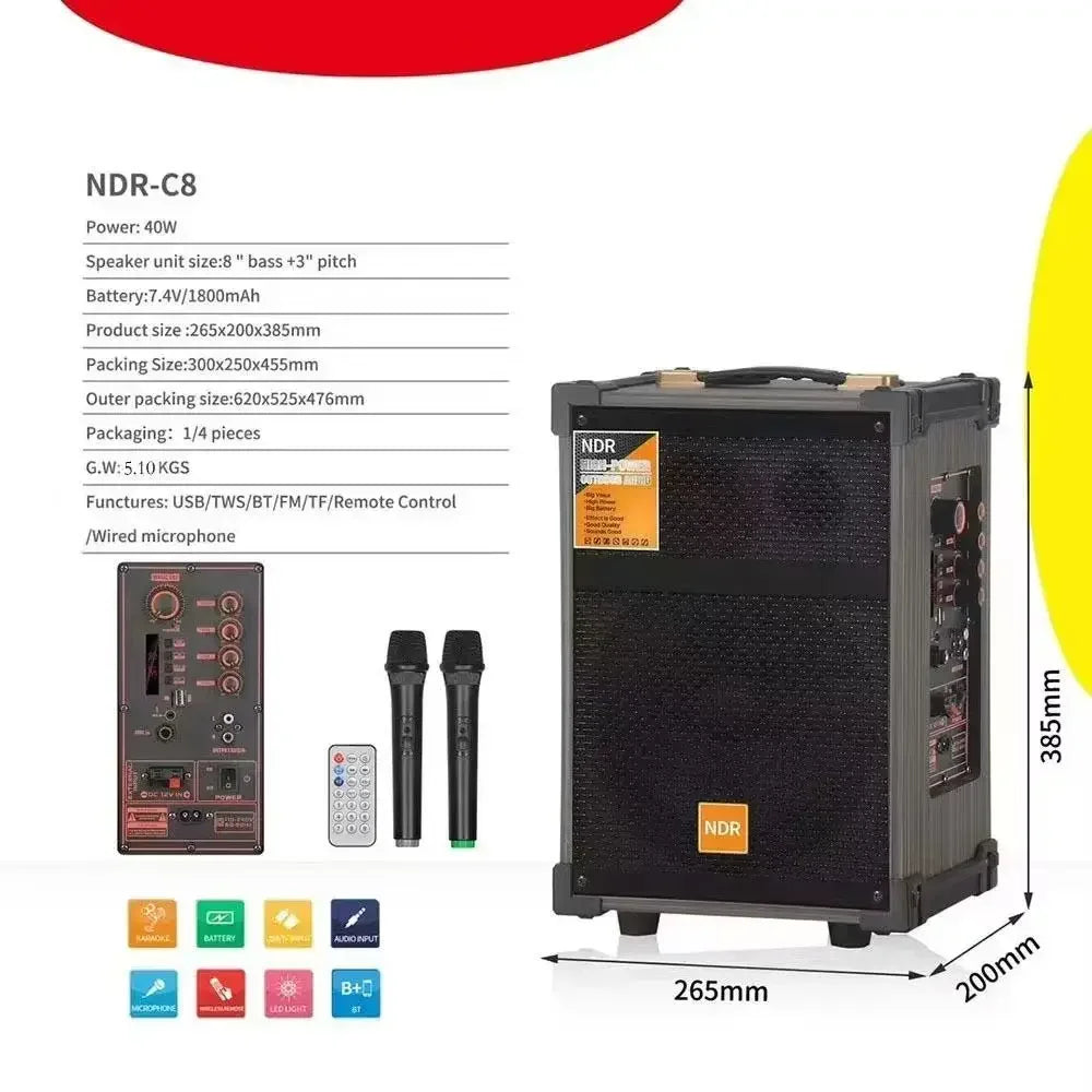 Altavoz de baile cuadrado para exteriores Peak 1000W con micrófono inalámbrico Karaoke varilla de gran volumen Altavoz Bluetooth de madera cine en casa
