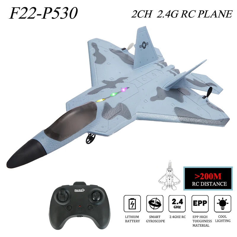 2024 Top P530 2,4G 2CH RC avión Raptor F22 versión de avión de guerra luz LED con giroscopio juguetes un regalo para niños con fácil vuelo