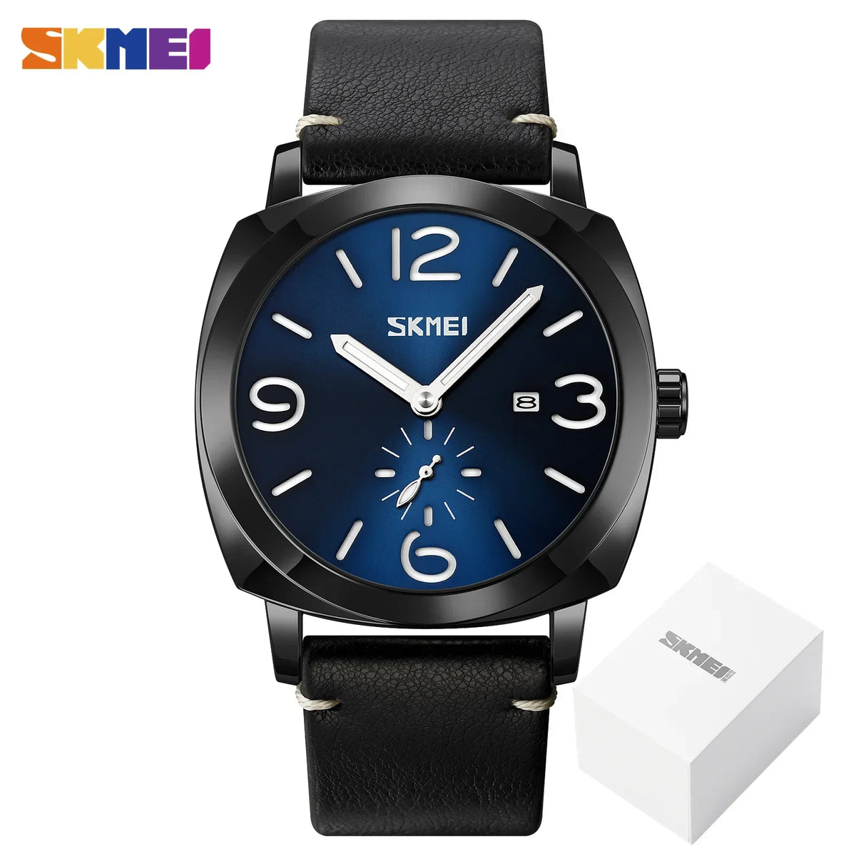 Reloj de pulsera de cuarzo para hombre SKMEI 9305, marca de lujo con correa de cuero auténtico, sencillo, con fecha y hora, reloj deportivo para hombre