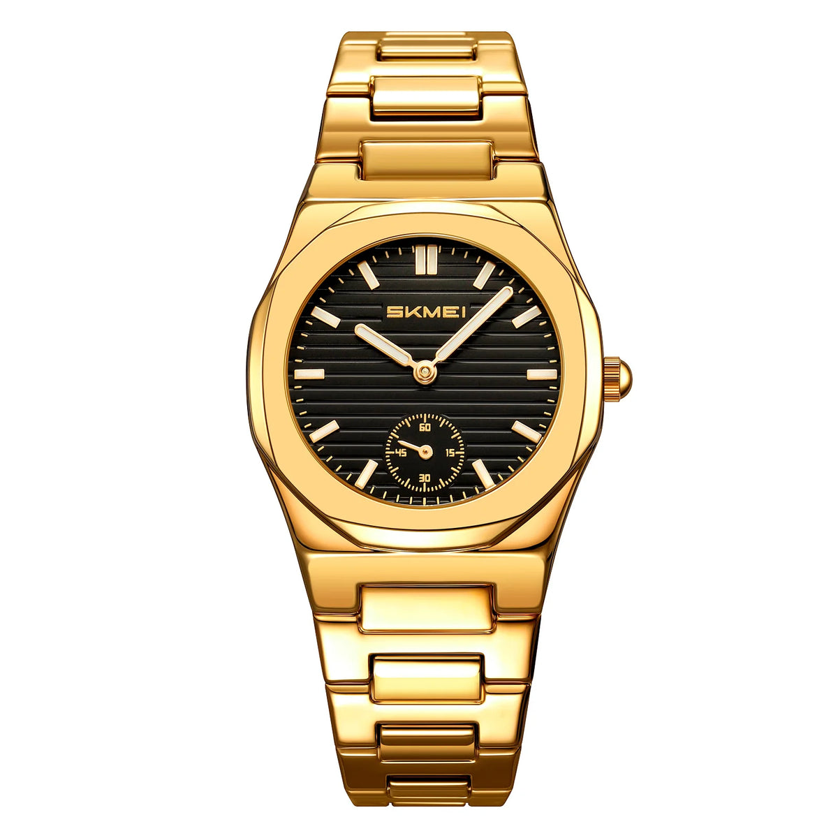 Reloj de cuarzo para mujer SKMEI con caja octogonal, brazalete de aleación de zinc, esfera de rayas horizontales, pequeño, resistente al agua, estilo ejecutivo 2681