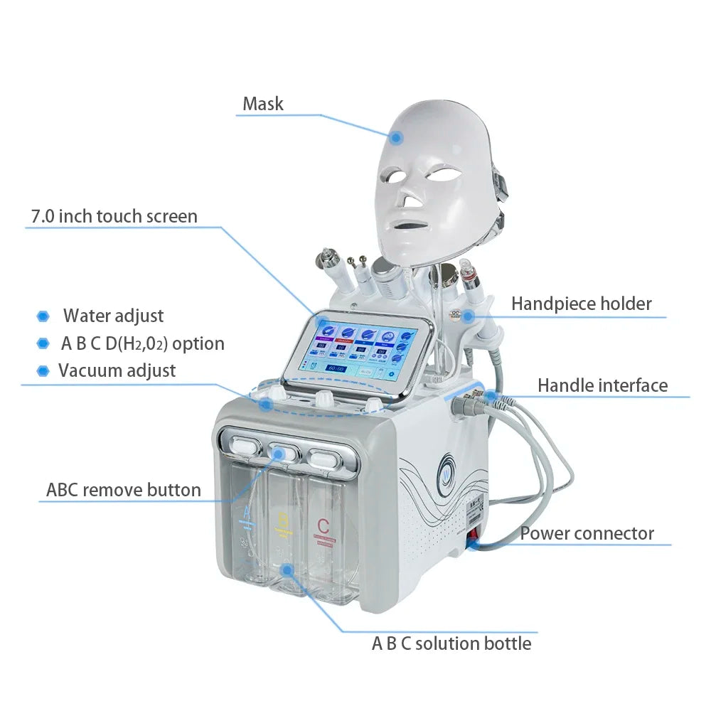 Skinterest 6/7 en 1 multifuncional agua Coagulationo Xyhidrógeno Micro molinillo H2o2 cuidado de la piel Facial y máquina de limpieza Beaut
