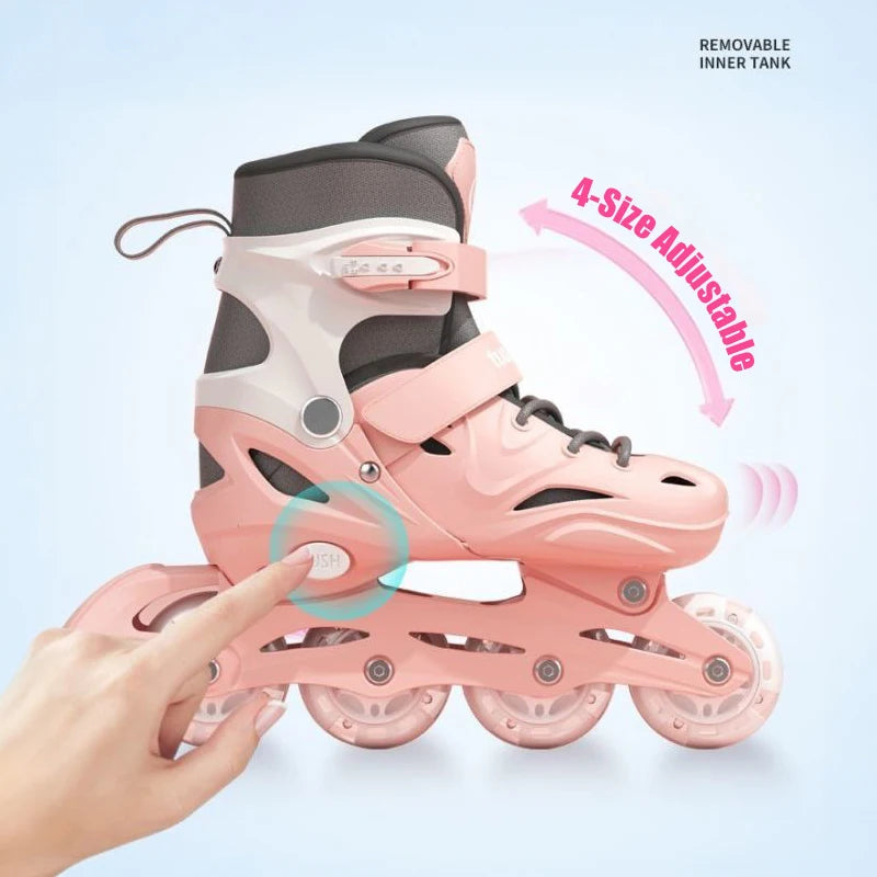 Patines en Línea Ajustables para Niños y Niñas con Ruedas LED Intermitentes, Patines de Ruedas para Principiantes con Freno Seguro, Zapatos de Entrenamiento para Exteriores, Regalo