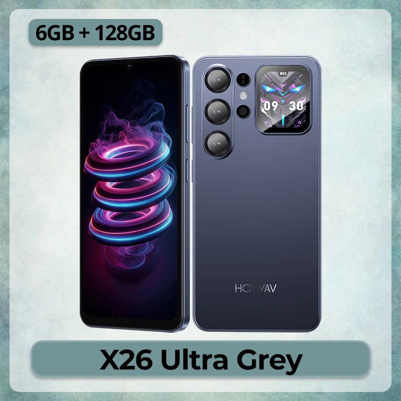 Smartphone HOTWAV X26 Ultra 6.75'' con pantalla grande de 120Hz, ultradelgado, Cyber Island, cámara de 13MP, 6GB de RAM, 128GB de ROM, batería de 5160mAh, carga rápida de 18W, ligero, global, 4G, WiFi 6, Android 16, procesador octa-core con selfie