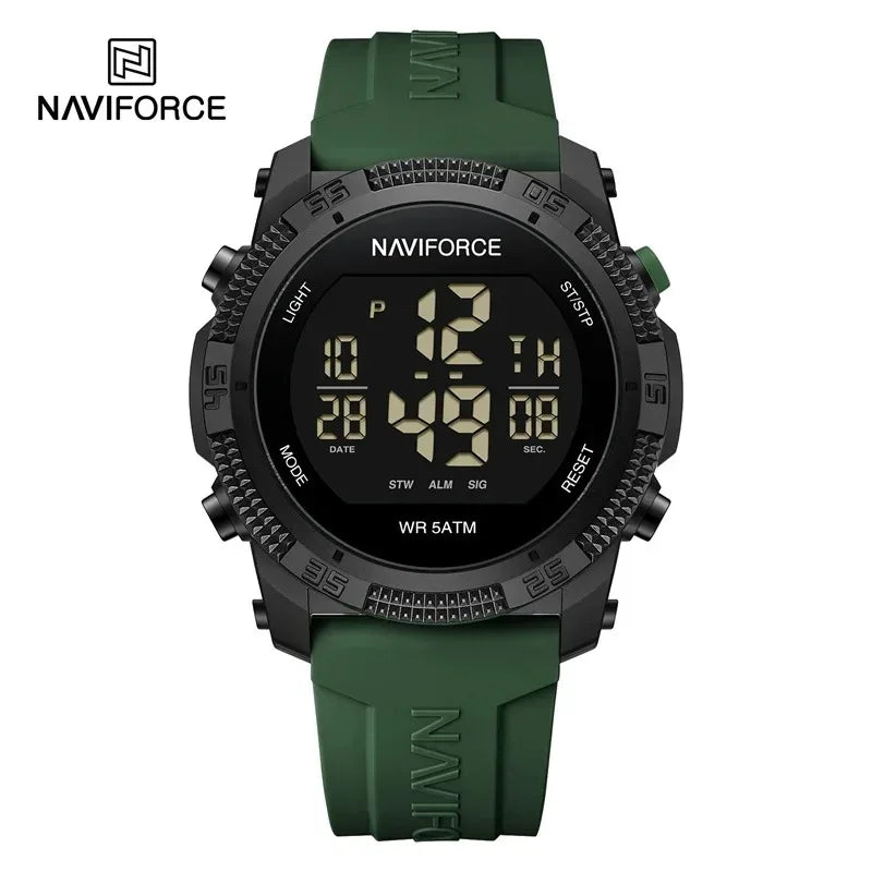 Reloj NAVIFORCE para hombre, digital LCD, a la moda, casual, con visualización de fecha y día de la semana, alarma, resistente al agua 3ATM, correa de silicona, reloj electrónico