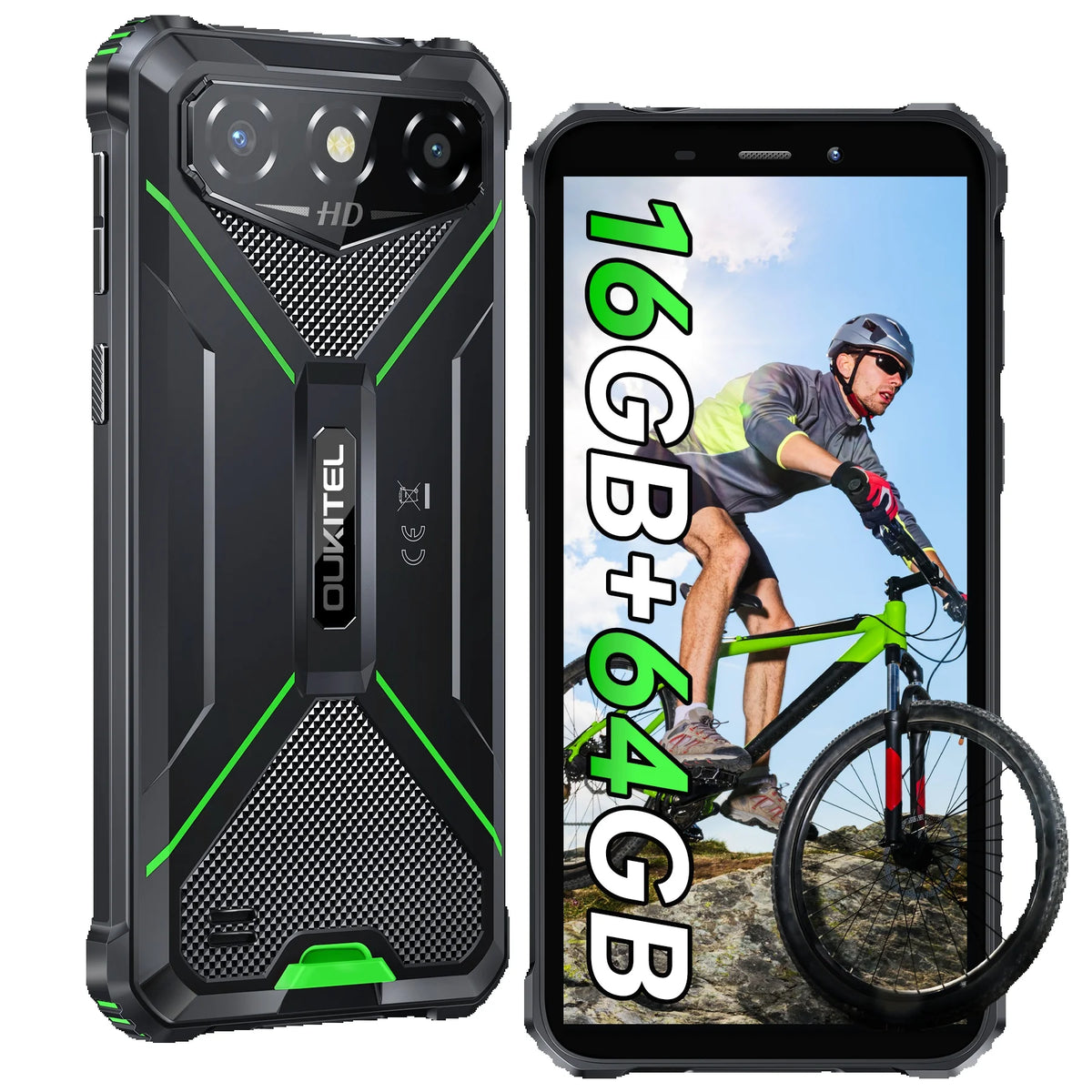Smartphone ultrarresistente OUKITEL G3 desbloqueado - 16 GB + 64 GB, pantalla HD de 6”, teléfono Android resistente IP68/IP69K, batería de 6300 mAh, 13 MP