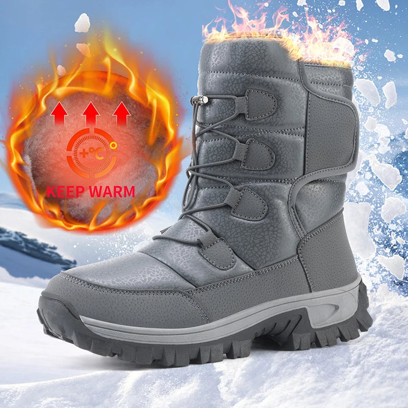 Nuevas botas de nieve cálidas de felpa para hombre, botas altas de invierno para hombre, botas impermeables para motocicleta de invierno, botas de senderismo antideslizantes para exteriores para hombre