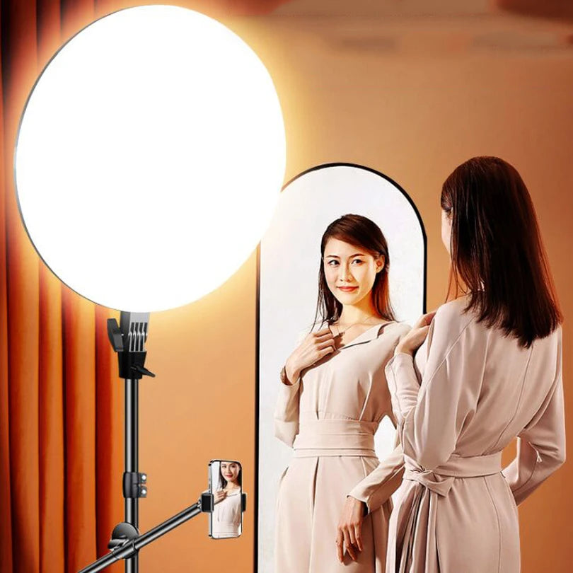 Kit de luz LED para vídeo de gran tamaño, 45CM, regulable, 3200-6500K, iluminación de fotografía con Control remoto, soporte de 2,1 M, CRI 95 + luz de estudio