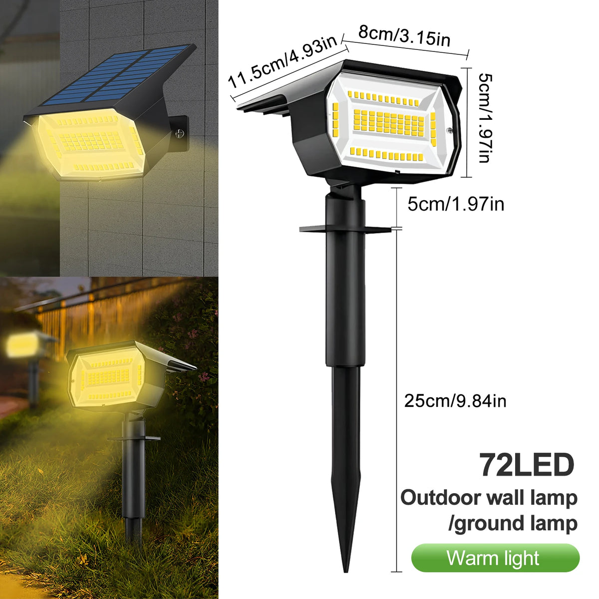 Luces solares LED de paisaje de 72/68 focos, impermeables IP65 para exteriores, con 3 modos, foco solar de jardín para patio, césped y camino
