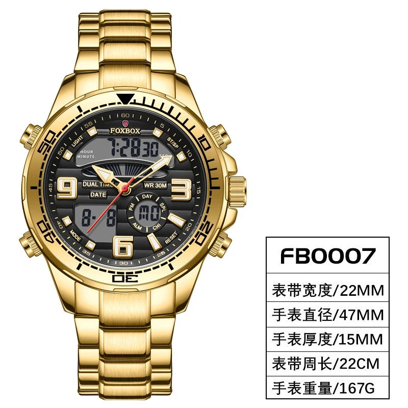 Reloj digital militar FOXBOX para hombre, resistente al agua, reloj de pulsera de cuarzo LED, reloj deportivo, reloj grande para hombre, Relogios Masculino + caja