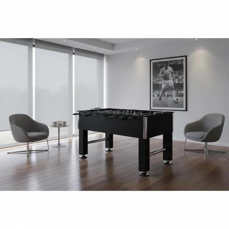 Black Steel Foosball Table Football Tables Soccer 140x74.5x87.5cm Game Room Basement Man Cave Recreation Fathers Day Gift Summer Party