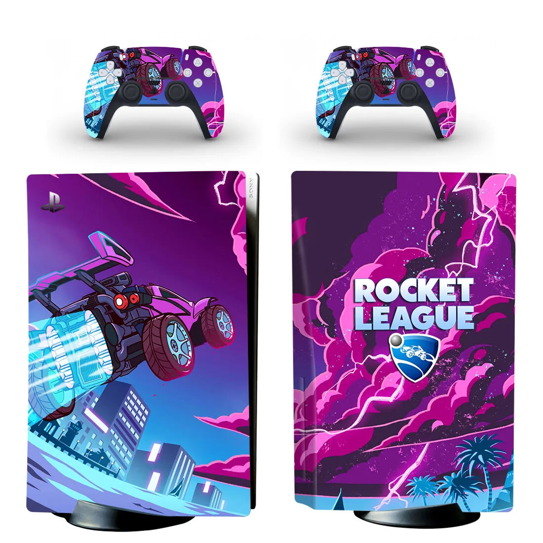 Pegatina adhesiva de vinilo para consola PS5 y 2 mandos, diseño de Rocket League, edición disco