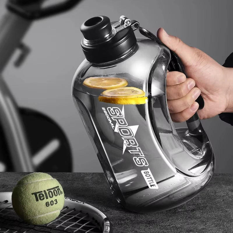 Botella de agua de gran capacidad con pajita y correa, mango portátil, sin BPA, ecológica, perfecta para deportes al aire libre y fitness