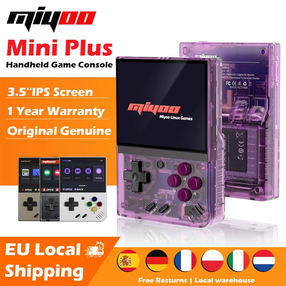 Consola portátil Miyoo Mini Plus con pantalla IPS de 3,5 pulgadas, sistema Linux, WiFi y carcasa RTC. Simulador de videojuegos Mini+: regalo ideal para los amantes de los juegos clásicos retro.