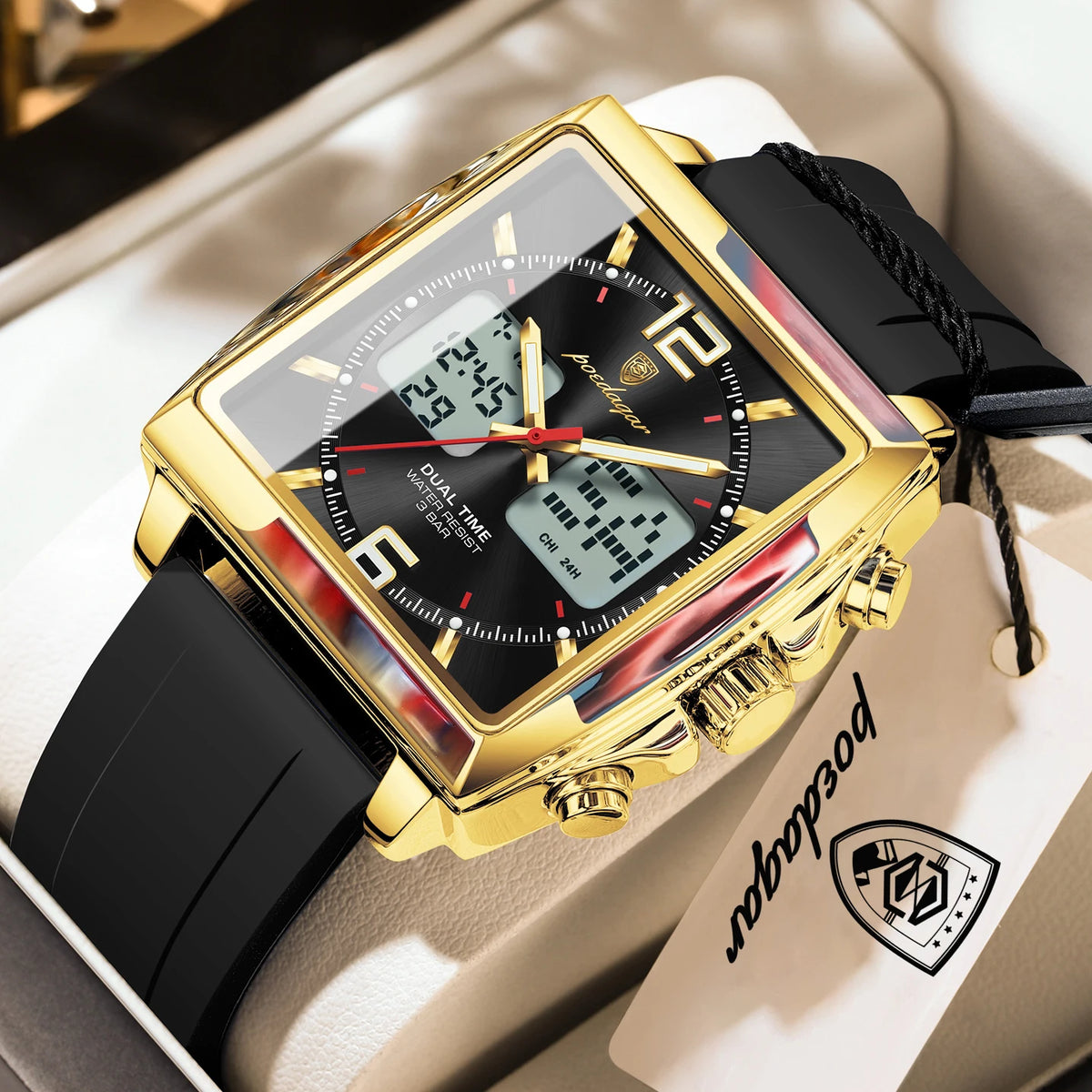 Reloj casual para hombre POEDAGAR, deportivo, electrónico, LED, con alarma, cuarzo, cronógrafo, fecha, semana y hora dual, reloj digital para hombre