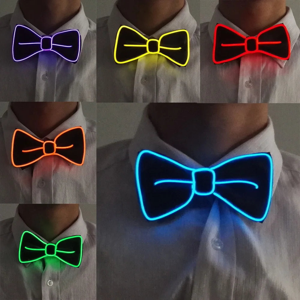 Nuevo estilo, pajarita de neón iluminada, corbata LED de alambre EL, barra luminosa brillante, corbata de fiesta, decoración navideña, accesorios de disfraz Rave