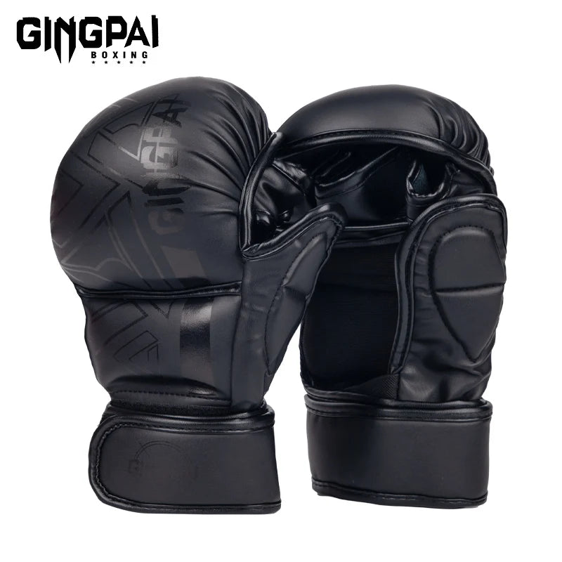 GINGPAI-guantes de boxeo profesionales MMA, Sanda, medio dedo, lucha, Muay Thai, mujeres, hombres, niños, entrenamiento, saco de arena para adultos