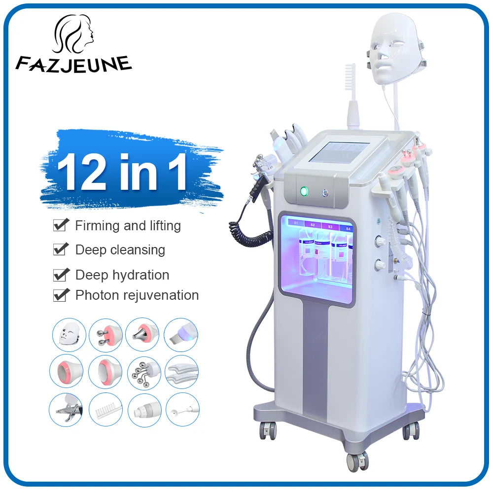 Máquina hidráulica de oxígeno y agua 12 en 1, estiramiento facial, limpieza profunda, Dermoabrasión, máquina peladora de agua, rejuvenecimiento de la piel, burbuja pequeña