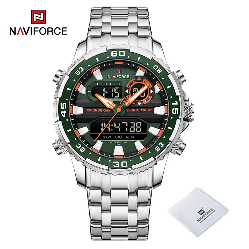 Relojes para hombre NAVIFORCE, marca de tendencia original, pantalla LCD analógica-digital de cuarzo, reloj para hombre, resistente al agua 30 m, luminoso, reloj de pulsera para hombre