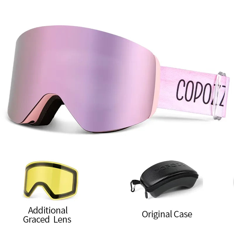 COPOZZ OTG gafas de esquí máscara de Snowboard para hombres y mujeres estuche de lente amarillo Kit de gafas protección UV400 cilíndrica gafas de nieve para adultos