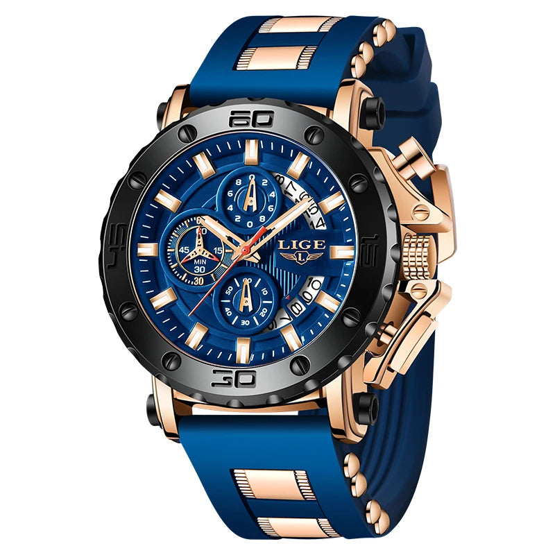 Nuevo reloj de cuarzo LIGE de lujo para hombre, estilo de negocios, esfera grande, cronómetro, resistente al agua, luminoso, informal, deportivo, con caja