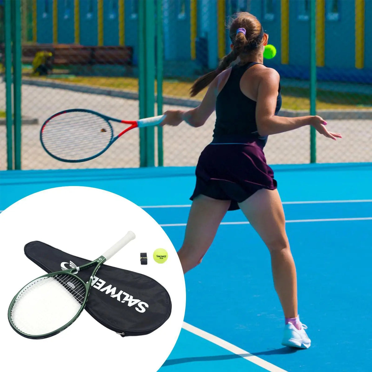 Raqueta de tenis ligera de fibra de carbono con mango antideslizante, herramienta de entrenamiento con bolsa para adultos y principiantes