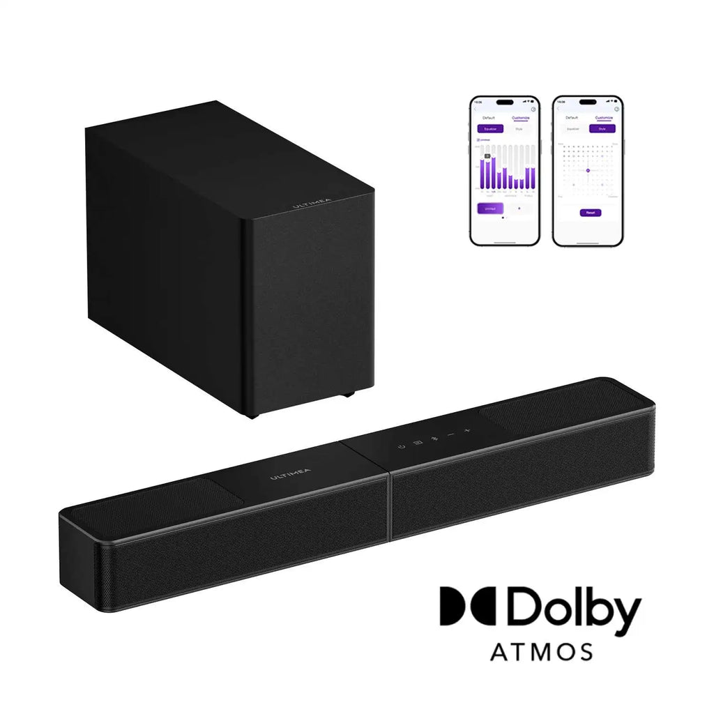 Barra de sonido ULTIMEA 312W 3.1.2ch con Dolby Atmos, subwoofer inalámbrico de 5,25 pulgadas, 2 altavoces de emisión hacia arriba, control mediante aplicación y VoiceMX. ™ , BassMX ™