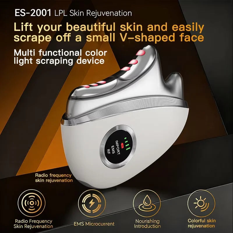 Masajeador Facial y de Cuello 4 en 1 con Tecnología EMS, Microcorriente, Luz LED y Vibración, Herramienta Portátil para el Cuidado de la Piel, Reafirmante y Antienvejecimiento