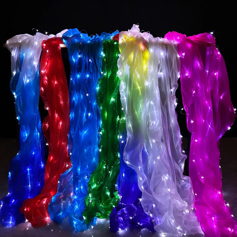Abanico LED para Danza del Vientre, Abanicos Luminosos de Seda Larga con LED Poi, Accesorios para Espectáculos de Danza, Artículos de Fitness Cuadrados para Adultos