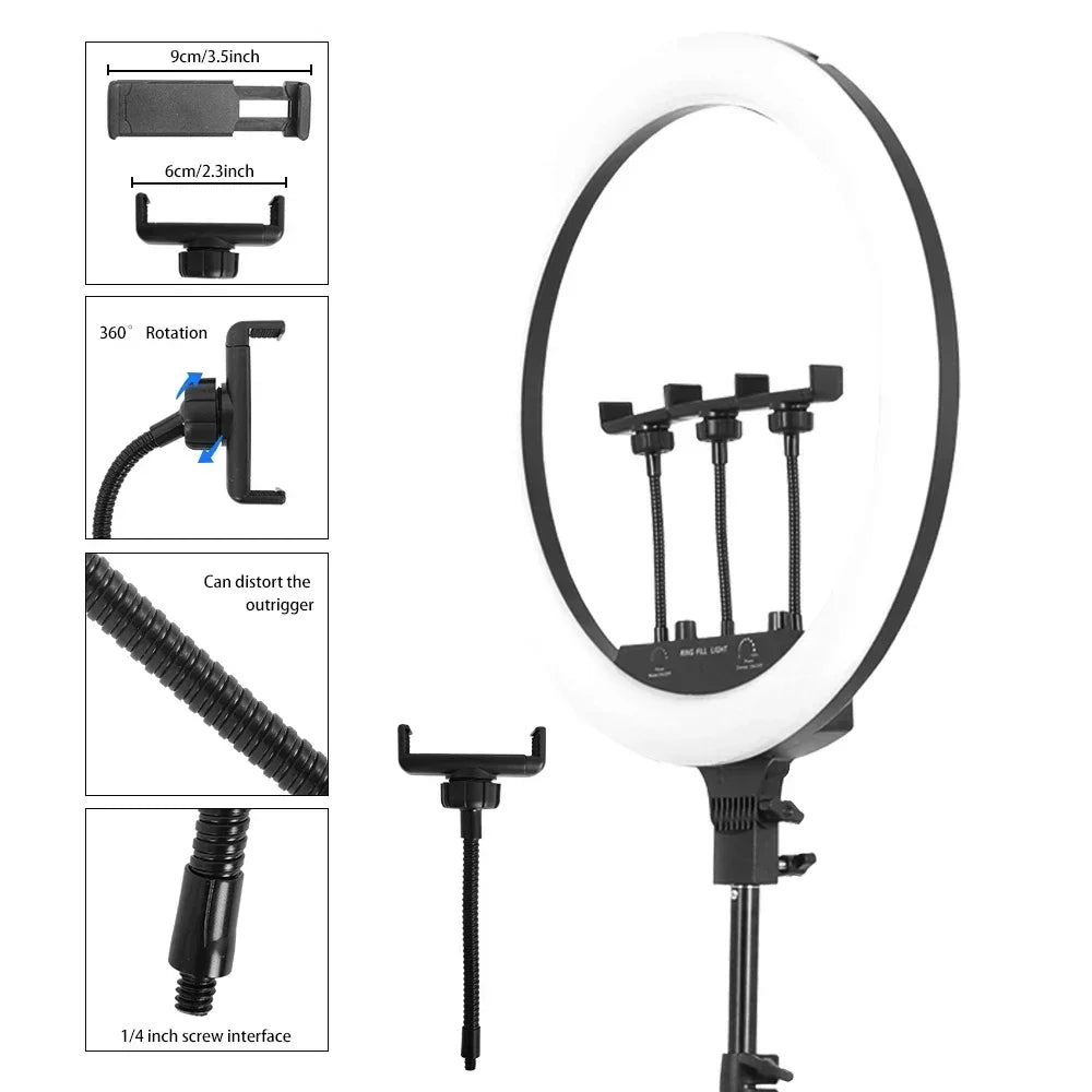Anillo de Luz LED RGB para Selfies con Trípode, 11 Estilos, 18 Pulgadas (45 cm), Recargable por USB, Regulable, para Estudio Fotográfico