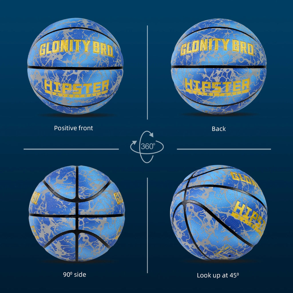 Pelota de baloncesto brillante de cuero, resistente al desgaste, tamaño 5/6/7-27, 5/28, 5/9,5 pulgadas, para jóvenes, juego nocturno de baloncesto en el exterior y