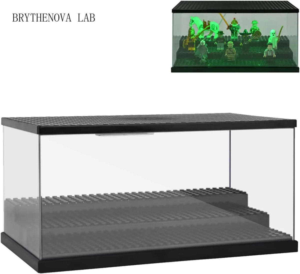 Vitrina para minifiguras con luces LED - Caja de exhibición de acrílico transparente a prueba de polvo para bloques de construcción y coleccionables