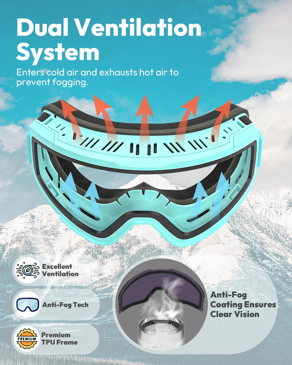 Gafas de esquí antiniebla FUNWICT para hombres, mujeres y adultos, protección UV400, lentes de doble capa, gafas para nieve, snowboard, motos de nieve, esquí