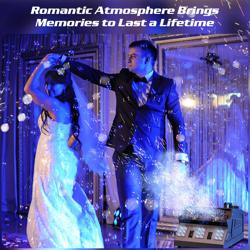 Máquina de humo y burbujas Yiflamefly de 1500 W, 8 luces LED RGB, máquina de humo y burbujas 3 en 1, efectos de iluminación para escenarios, ideal para DJ, bodas, fiestas y espectáculos en bares.