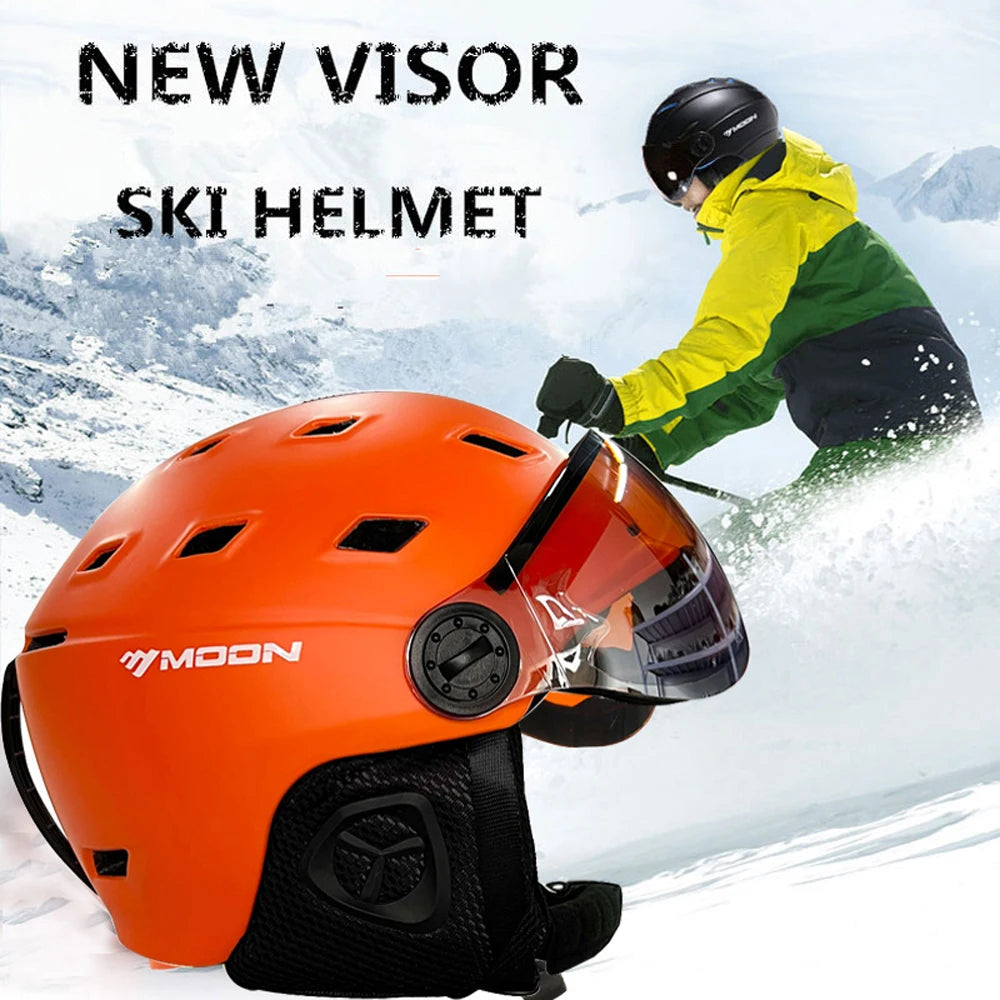 MOON-casco de esquí moldeado integralmente, gafas de PC + EPS, de alta calidad, para deportes al aire libre, esquí, Snowboard, monopatín