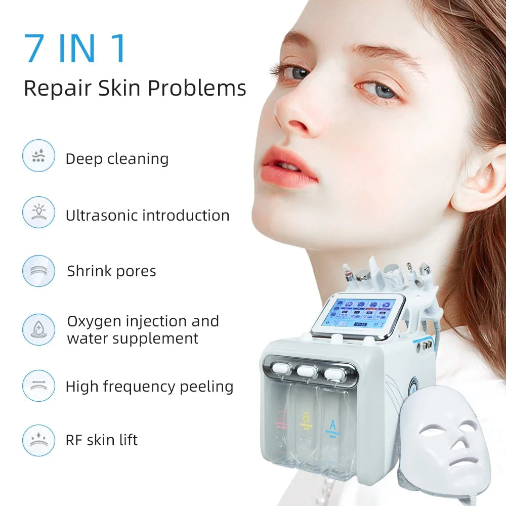 Skinterest 7 en 1 máquina de burbujas pequeñas de oxígeno y agua Hydra agua dermoabrasión instrumento de belleza Spa Facial cuidado de la piel limpieza de la piel