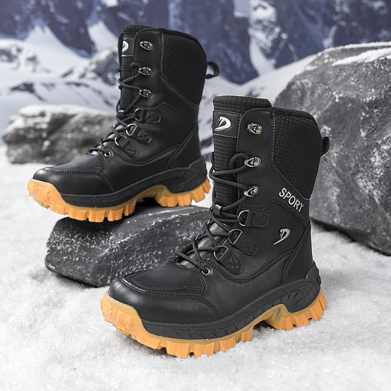 Botas de Nieve para Hombre, Impermeables, para Senderismo al Aire Libre, Forradas de Piel, con Suela de Goma Antideslizante, Color Negro
