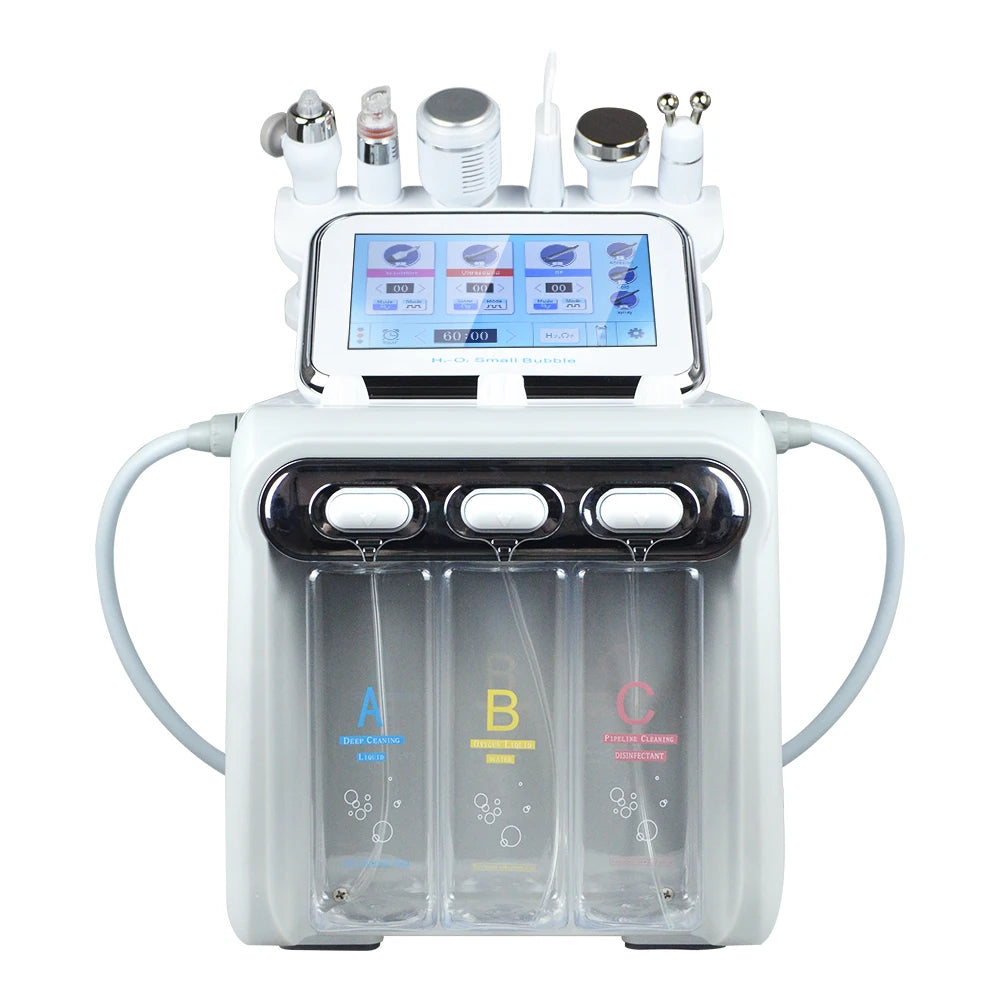 Máquina de burbujas pequeñas de hidrógeno y oxígeno 6 en 1 para limpieza facial, blanqueamiento, limpieza profunda, iluminación de la piel, reducción de poros, lifting y reafirmación.