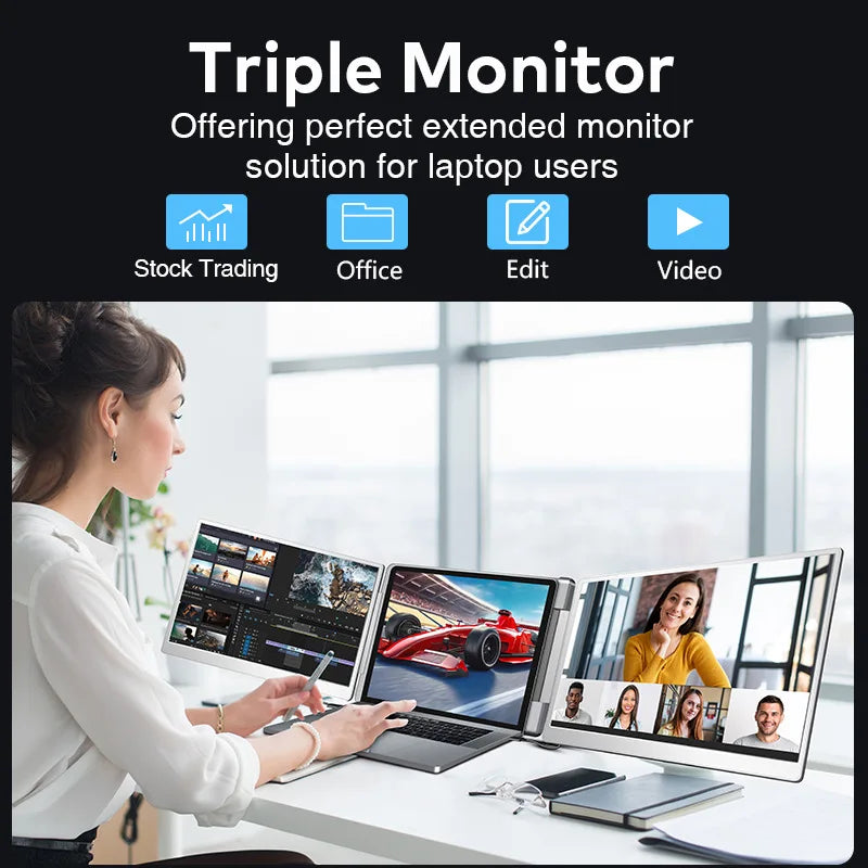 Monitor Externo Portátil LCD FHD IPS para Juegos, Retroiluminado, de Alta Definición, Extensor de Pantalla Dual/Triple para Productividad Rospider