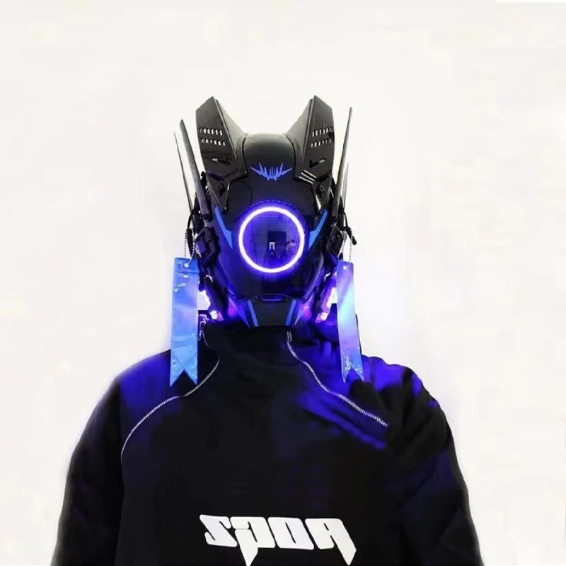 Máscara de casco nuevo Cyberpunk Samurai Robot Tech Shinobi especial Punk Techwear con luz Led máscara de Cosplay juguete niños regalo de Halloween ﻿