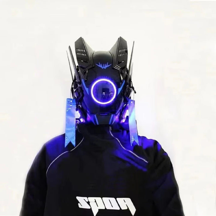 Máscara de casco nuevo Cyberpunk Samurai Robot Tech Shinobi especial Punk Techwear con luz Led máscara de Cosplay juguete niños regalo de Halloween ﻿