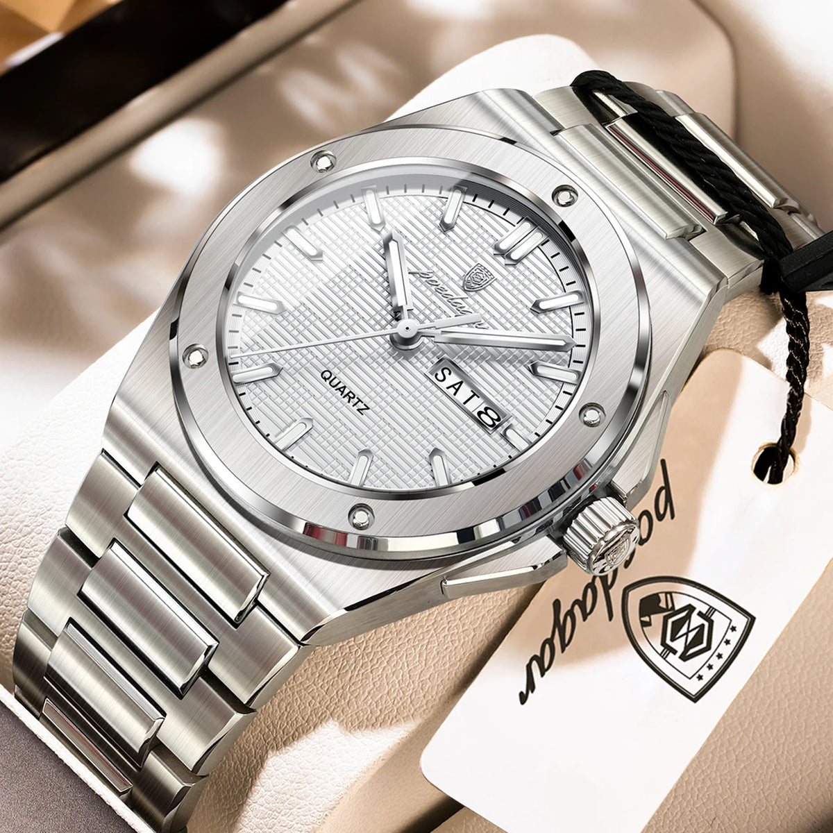 Reloj de pulsera para hombre POEDAGAR, original, de cuarzo, con fecha y día, resistente al agua, luminoso, de acero inoxidable, moderno.