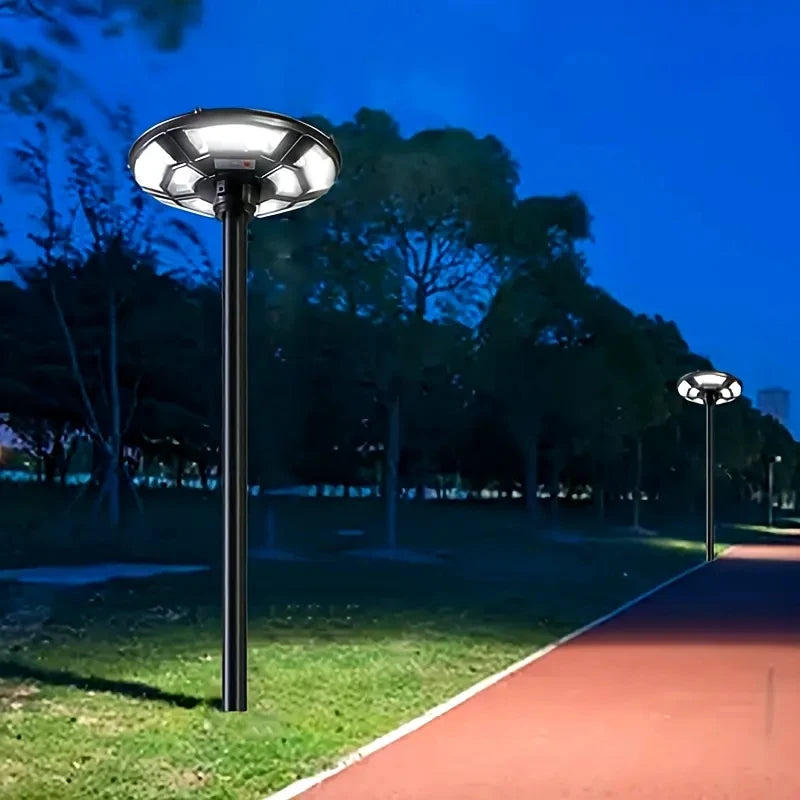 Luz solar para exteriores tipo ovni, lámpara de carga solar para patio con encendido/apagado automático del amanecer al anochecer y sensor de movimiento