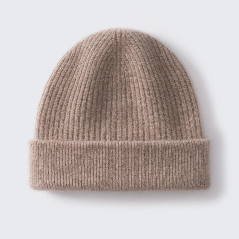 Gorro 100% de cachemira de primera calidad para mujeres y hombres, gorro de invierno casual para exteriores, unisex, cálido para esquiar, de doble capa, grueso, sin costuras, de punto acanalado.